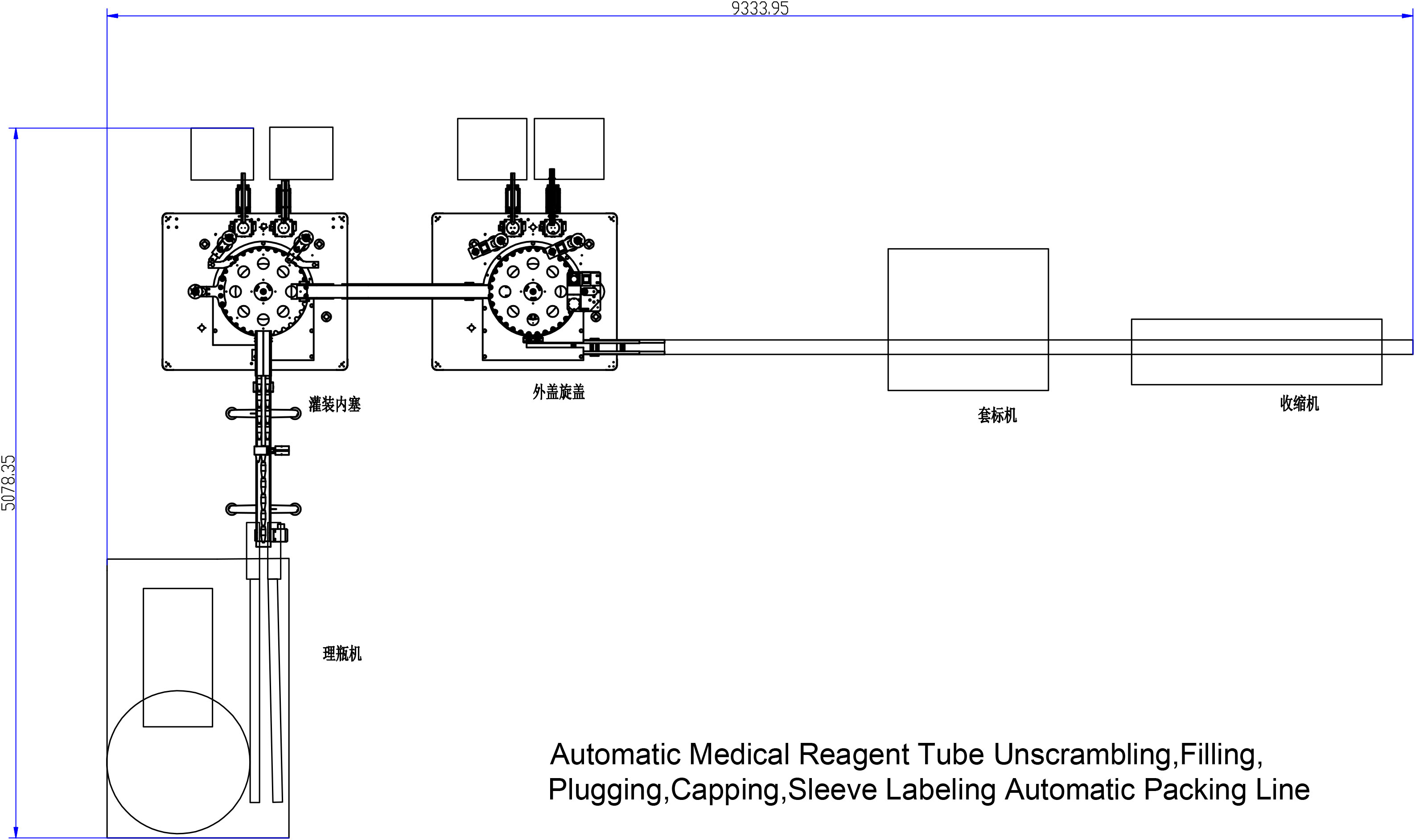 Ligne de remplissage et de bouchage de tubes de r&eacute;actifs